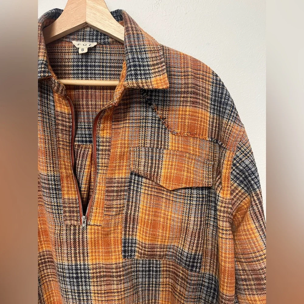 Plaid Orange and Blue Women's Shirt - Picture 5 of 8